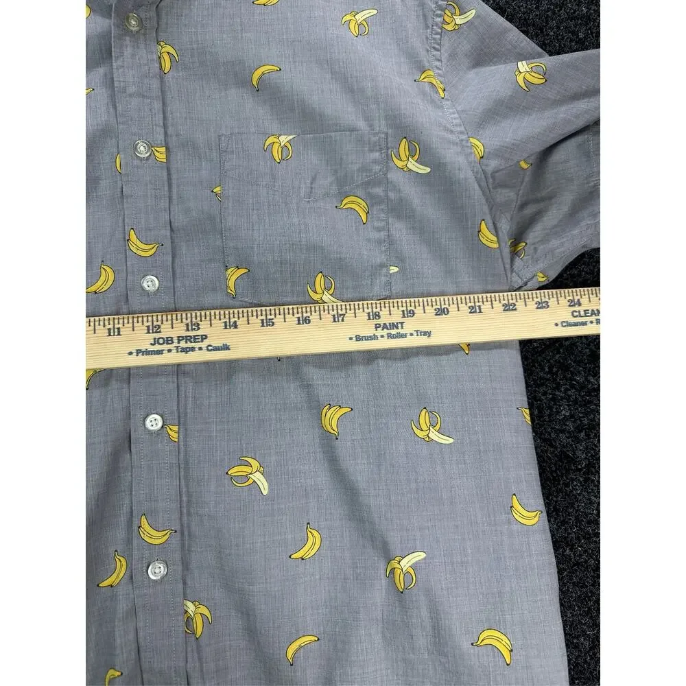 Banana Republic Mens XL Slim Fit Luxe Poplin Grey Banana Print Shirt